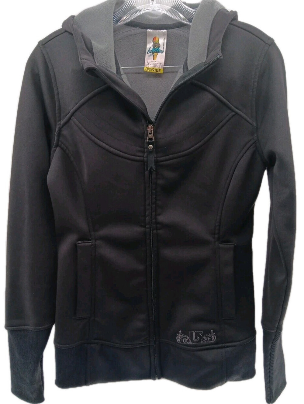 Burton Fleece Jacket Womens Small Black Dryride Full Zip Hooded Snowboard Ski